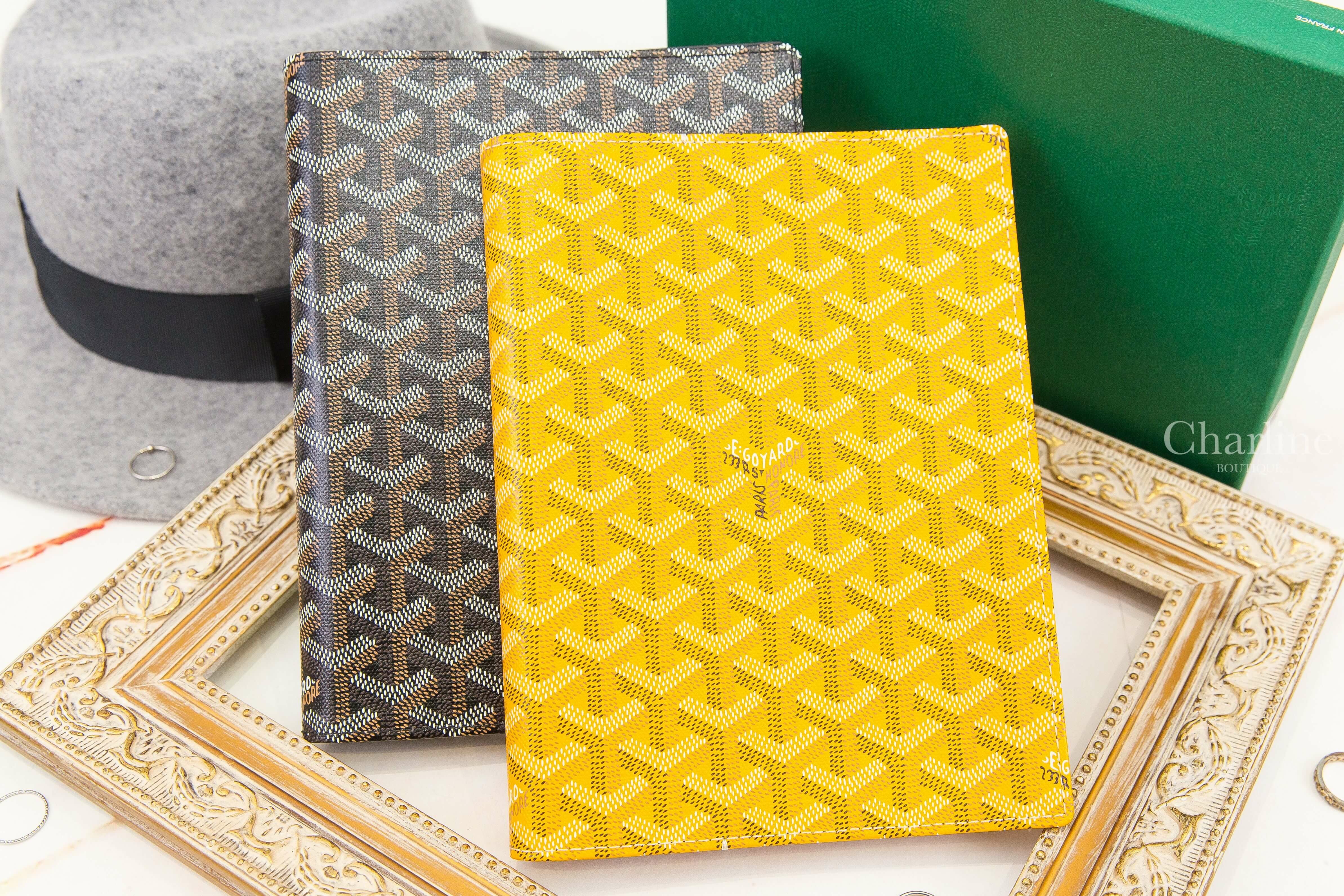 Goyard Castiglione Document Cover 黃色帆布小牛皮A5筆記本封面夾,黑色帆布小牛皮黃色夾層內裡A5筆記本封面夾-Charline Boutique 精品代購