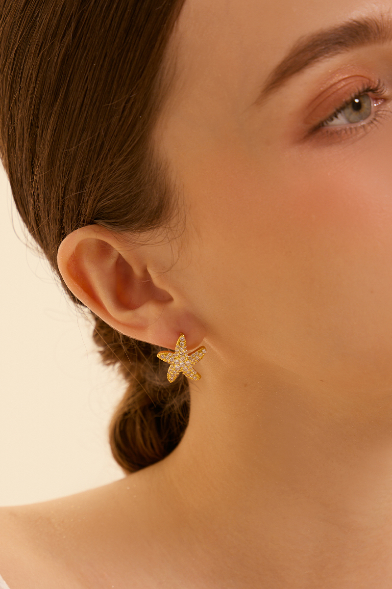 滿鑽海星。針式耳環(金)
