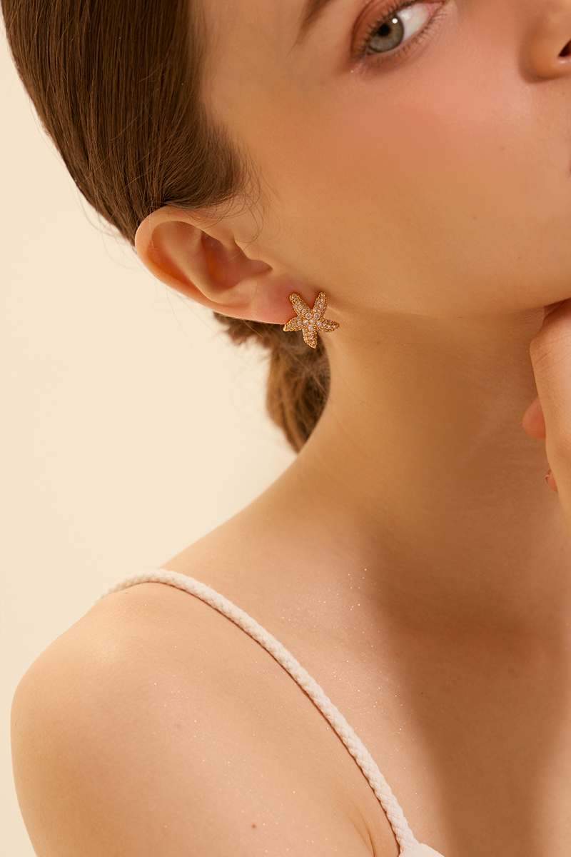 滿鑽海星。夾式耳環(金)