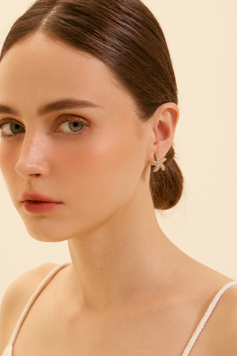 滿鑽海星。夾式耳環(金)