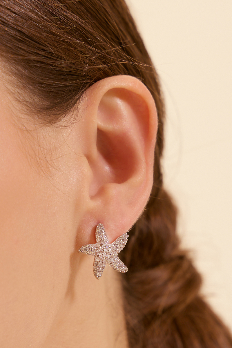 滿鑽海星。針式耳環(銀)