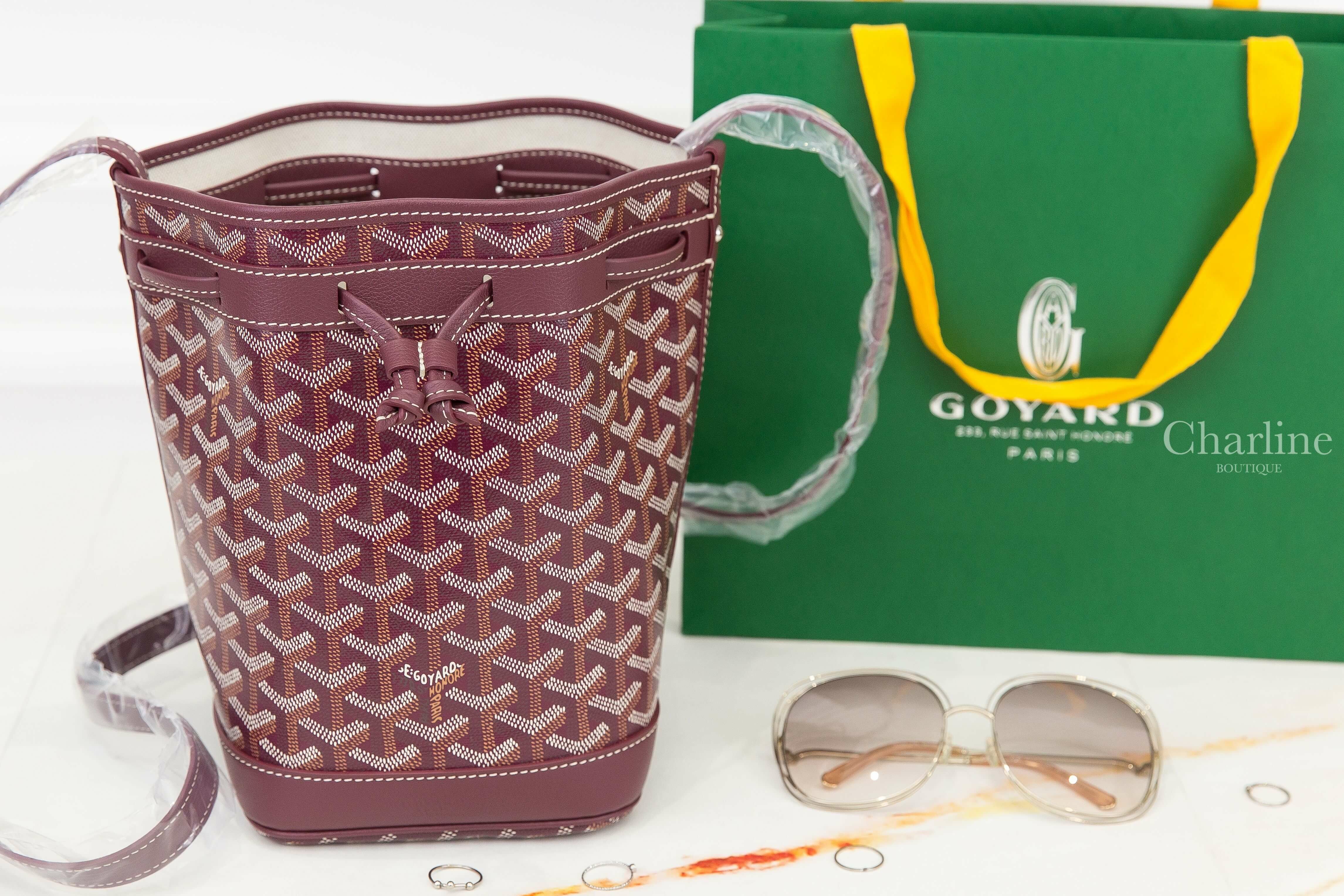 Goyard Petit Flot Bucket Bag 勃根地酒紅色帆布小牛皮同色肩帶水桶肩背包-Charline Boutique 精品代購