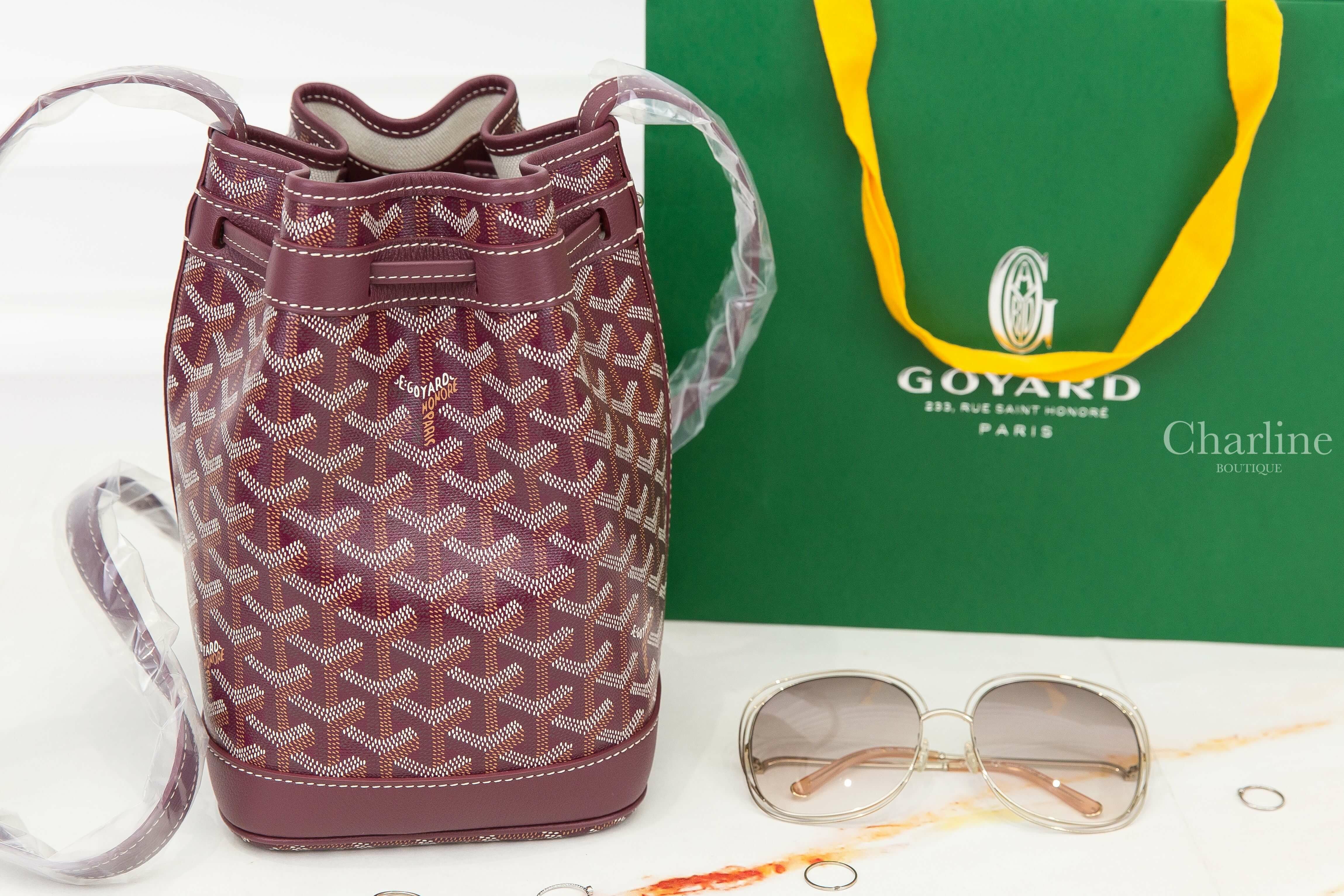 Goyard Petit Flot Bucket Bag 勃根地酒紅色帆布小牛皮同色肩帶水桶肩背包-Charline Boutique 精品代購