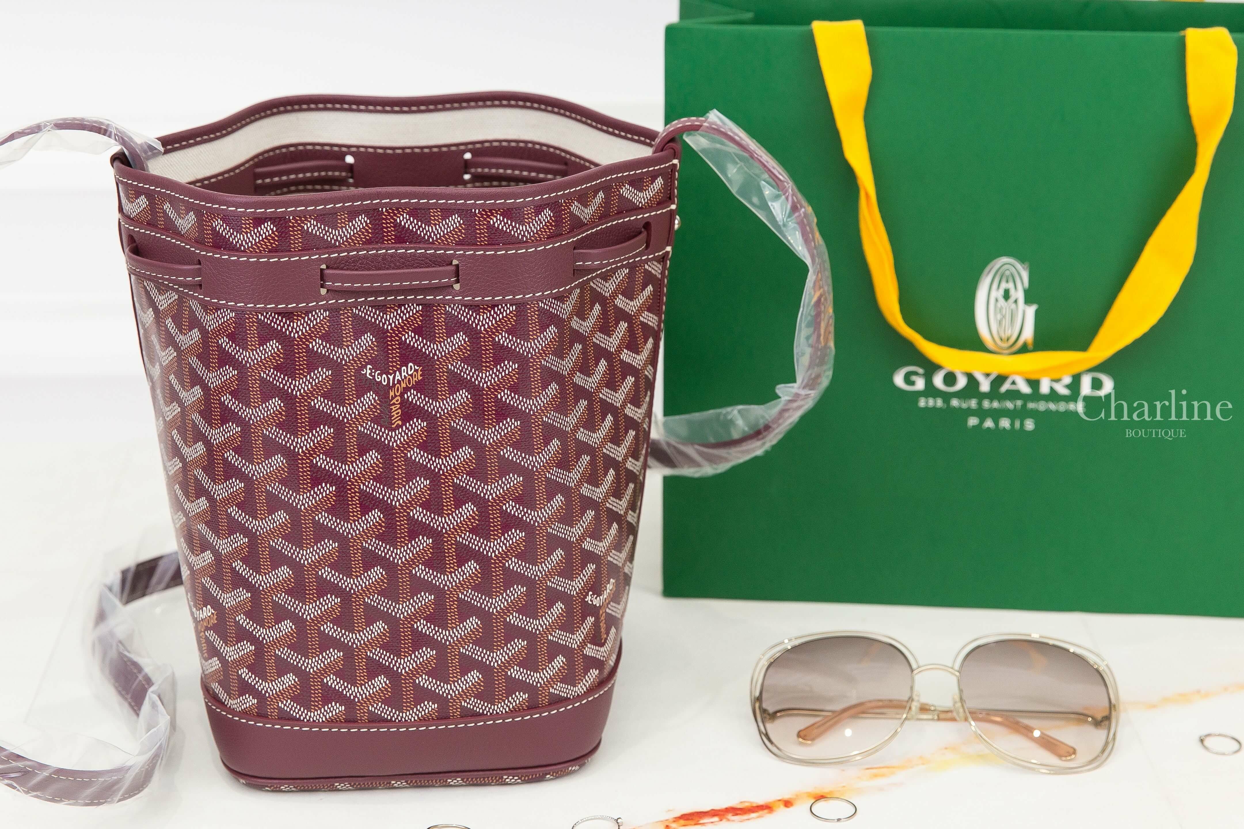 Goyard Petit Flot Bucket Bag 勃根地酒紅色帆布小牛皮同色肩帶水桶肩背包-Charline Boutique 精品代購