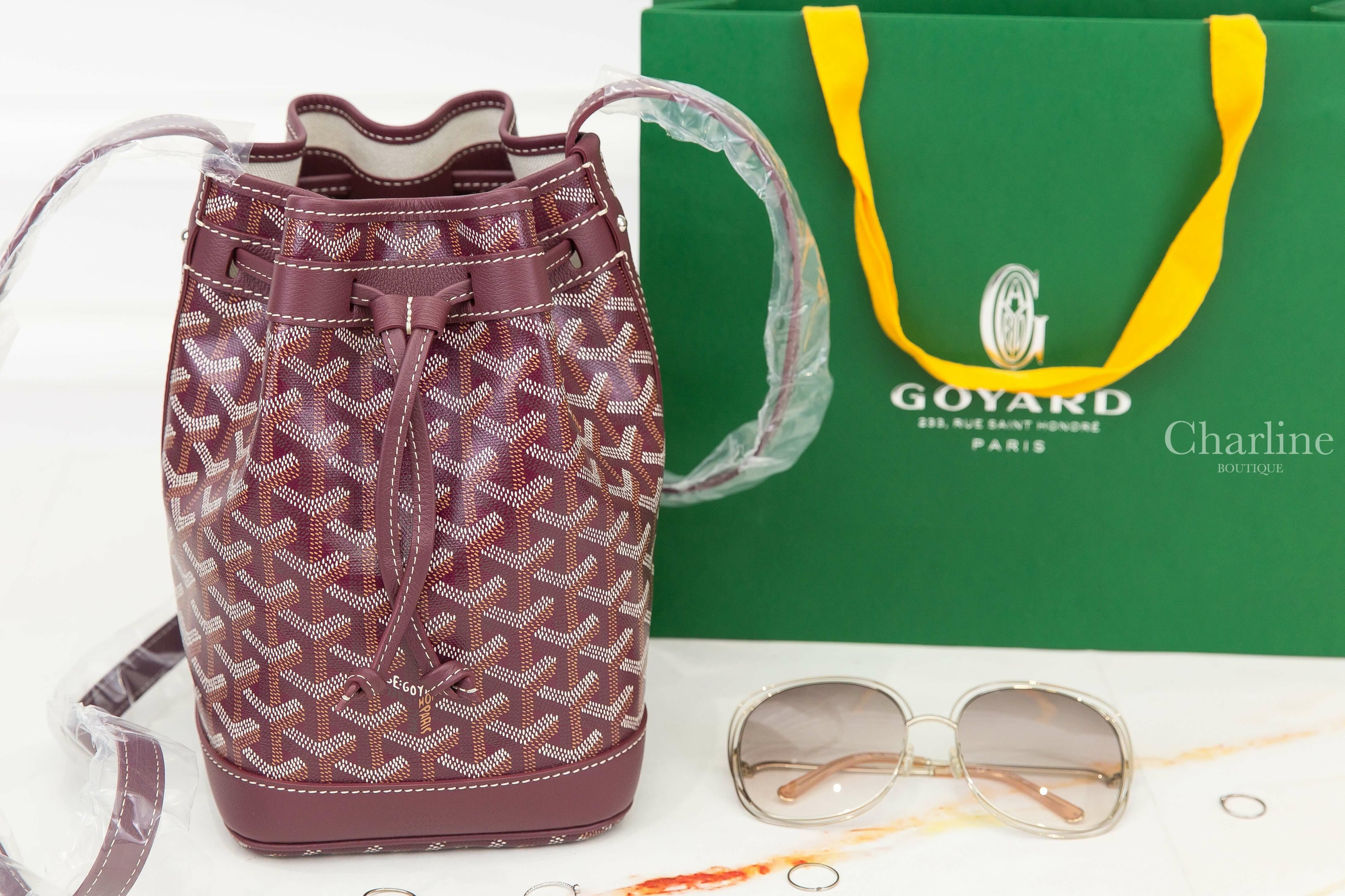 Goyard Petit Flot Bucket Bag 勃根地酒紅色帆布小牛皮同色肩帶水桶肩背包
