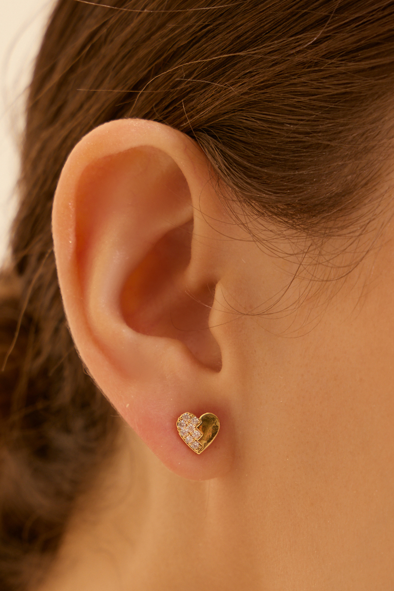 半鑽愛心雙環組。針式耳環