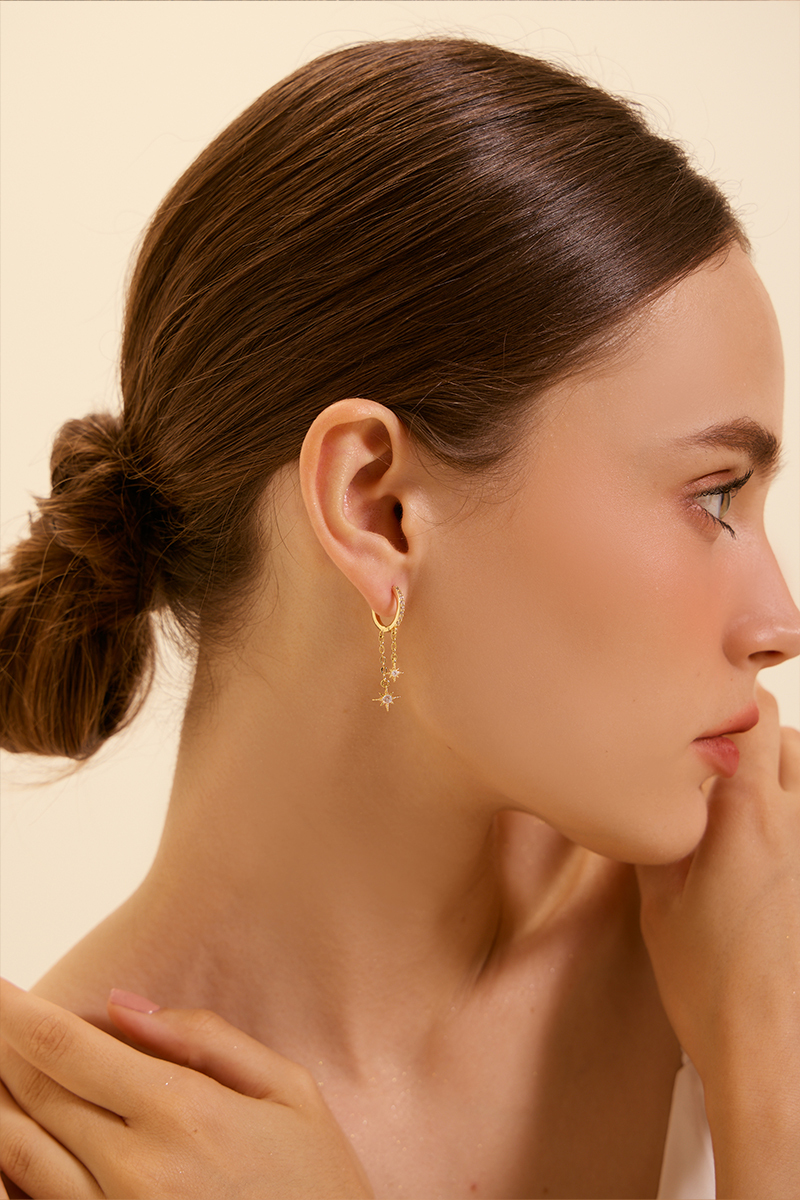 日光流蘇。針式耳環