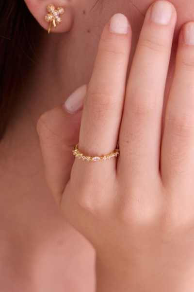 迷你鑲鑽可調式戒指(金)