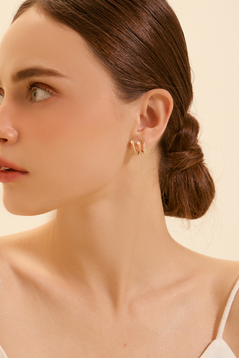 輕奢鑽星。銀針耳環(金)