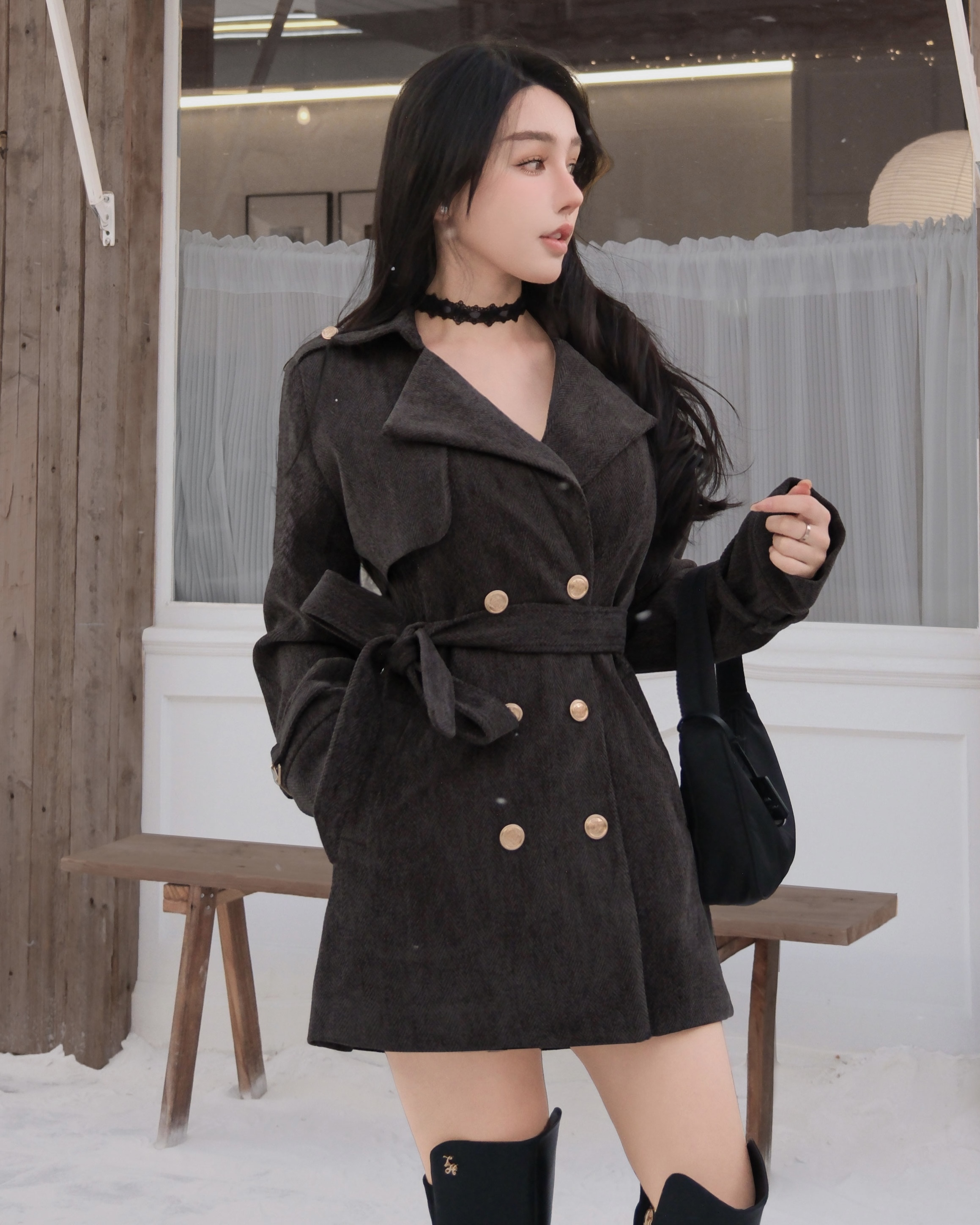 訂製-質感山形紋植絨風衣外套