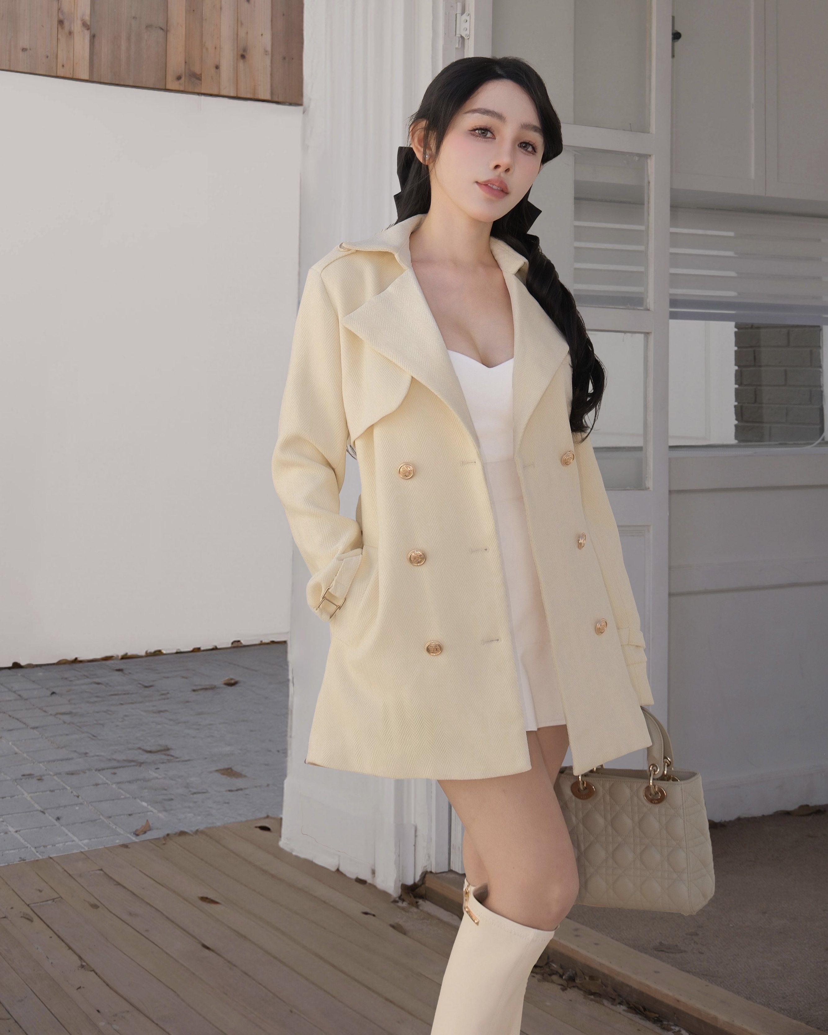 訂製-質感山形紋植絨風衣外套