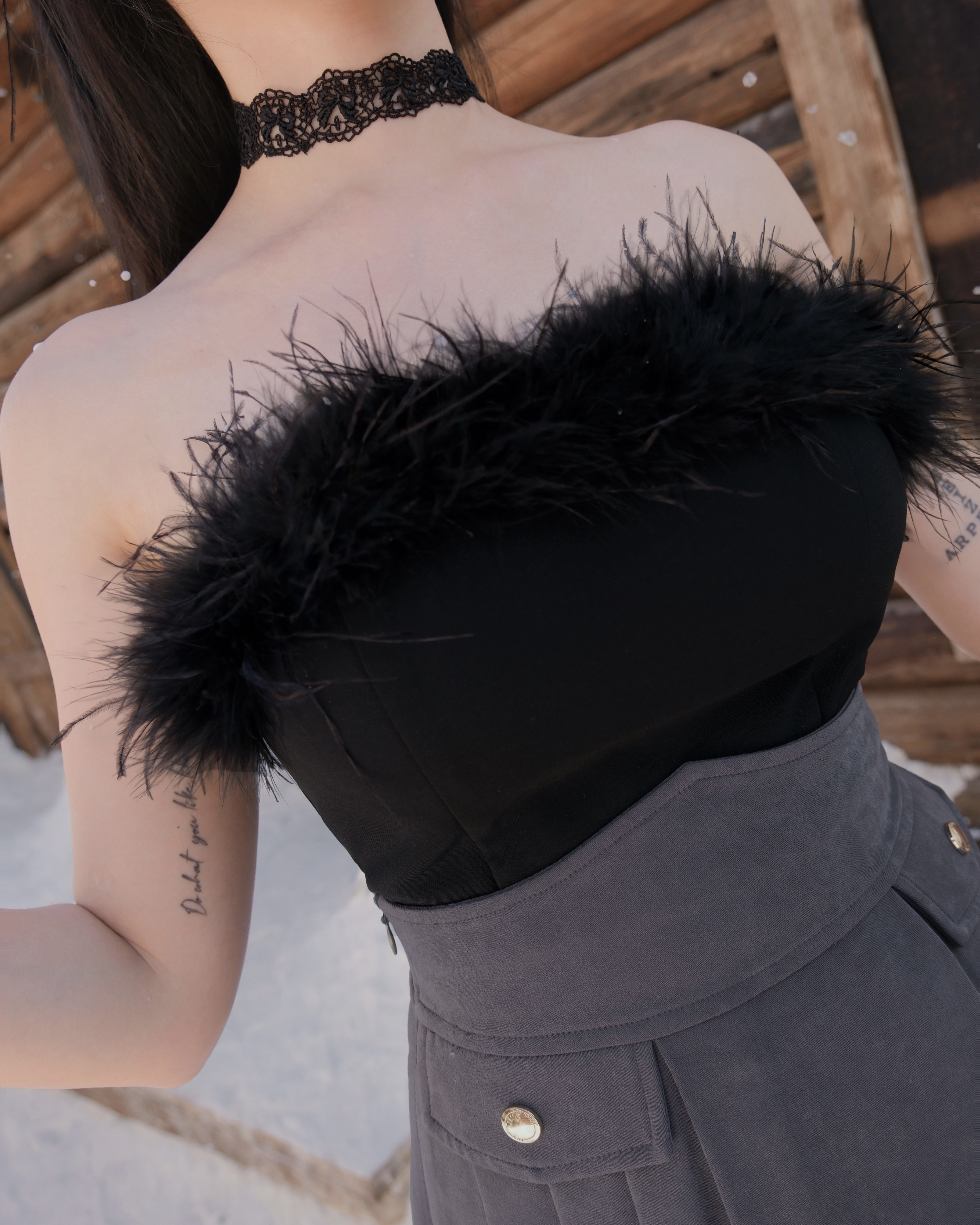 訂製-名媛羽毛平口馬甲