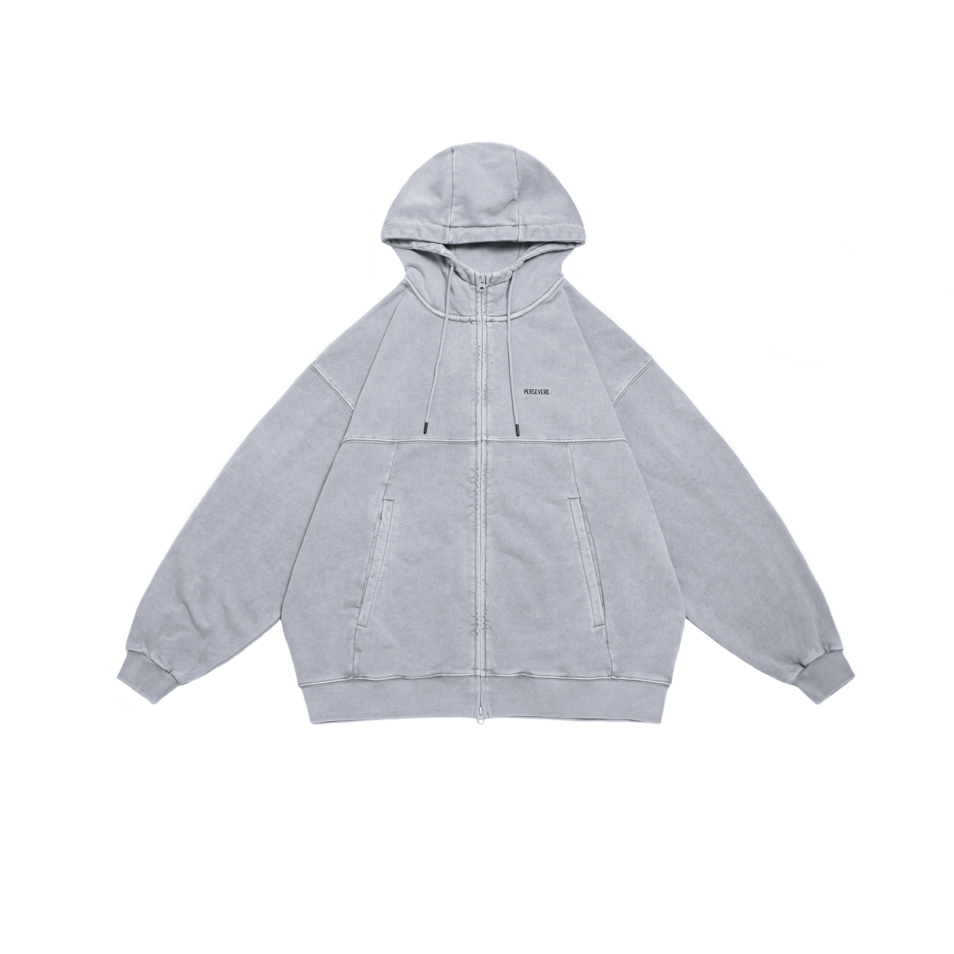 Persevere Washed Hoodie Jacket - LIGHT GREY