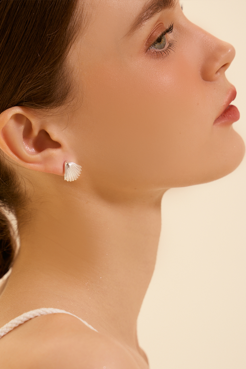 【925純銀】海洋貝殼 。銀針耳環