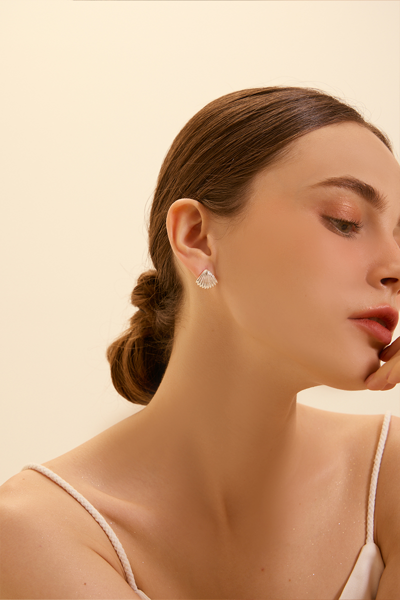 【925純銀】海洋貝殼 。銀針耳環