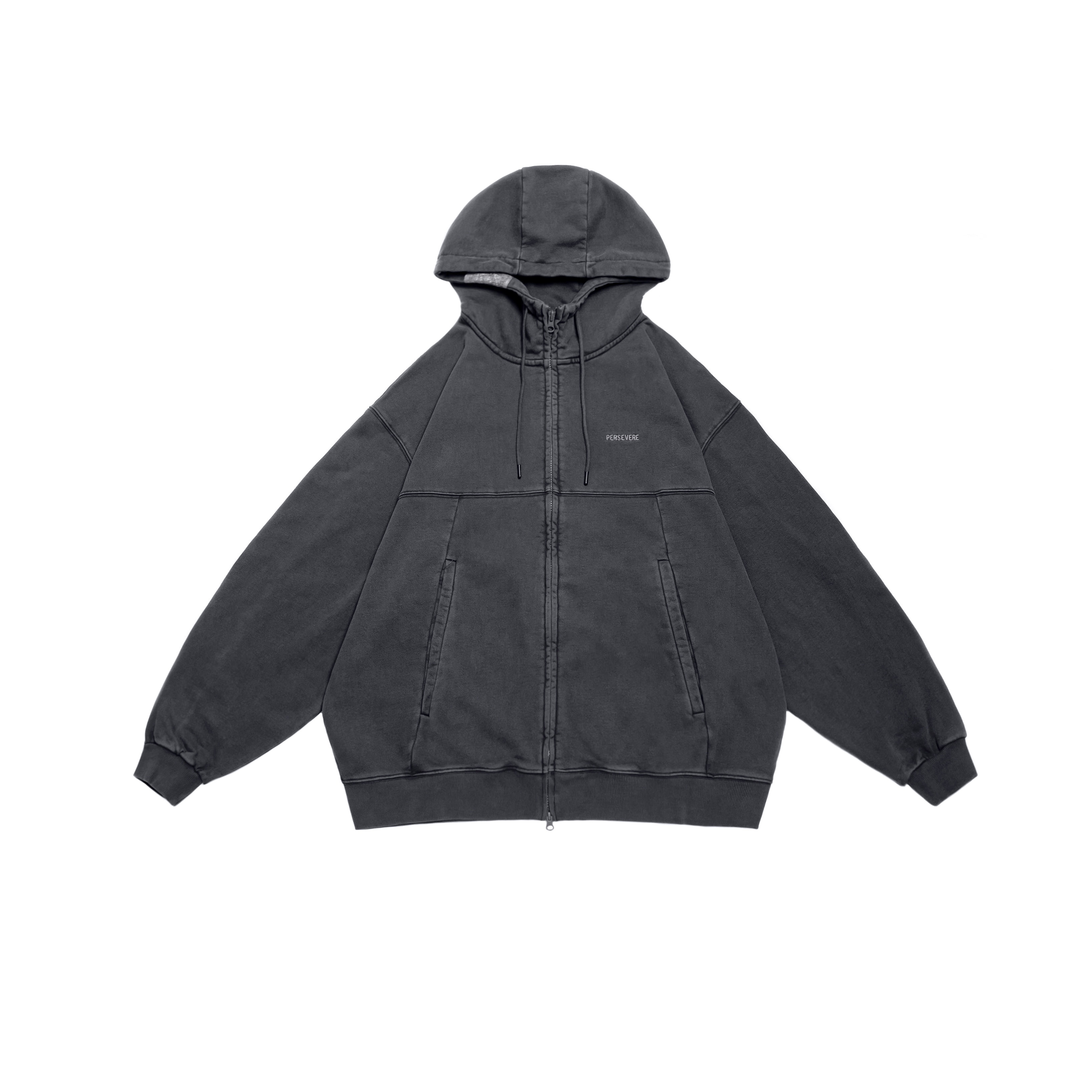 Persevere Washed Hoodie Jacket - BLACK