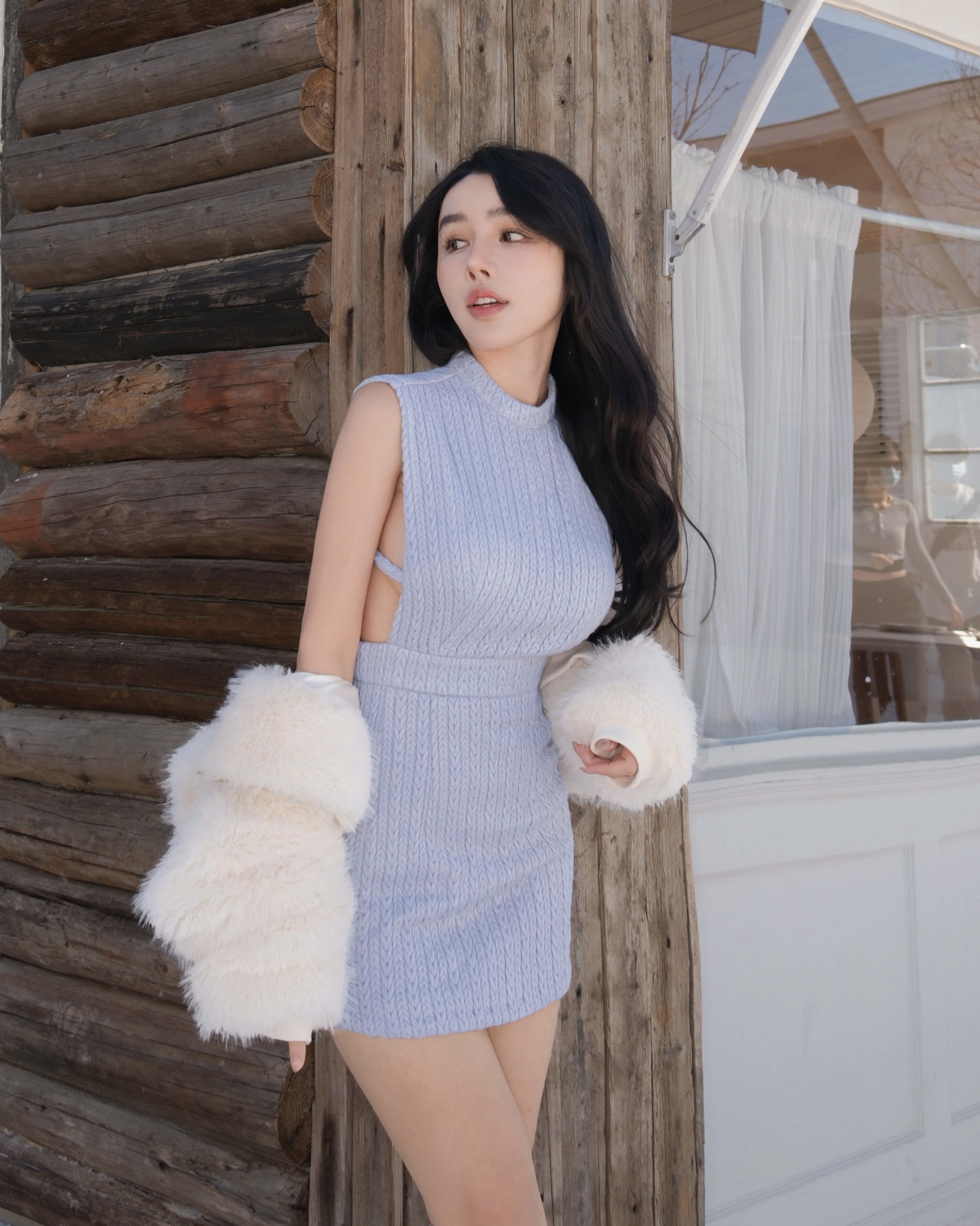 訂製-麻花針織側露立領合身洋