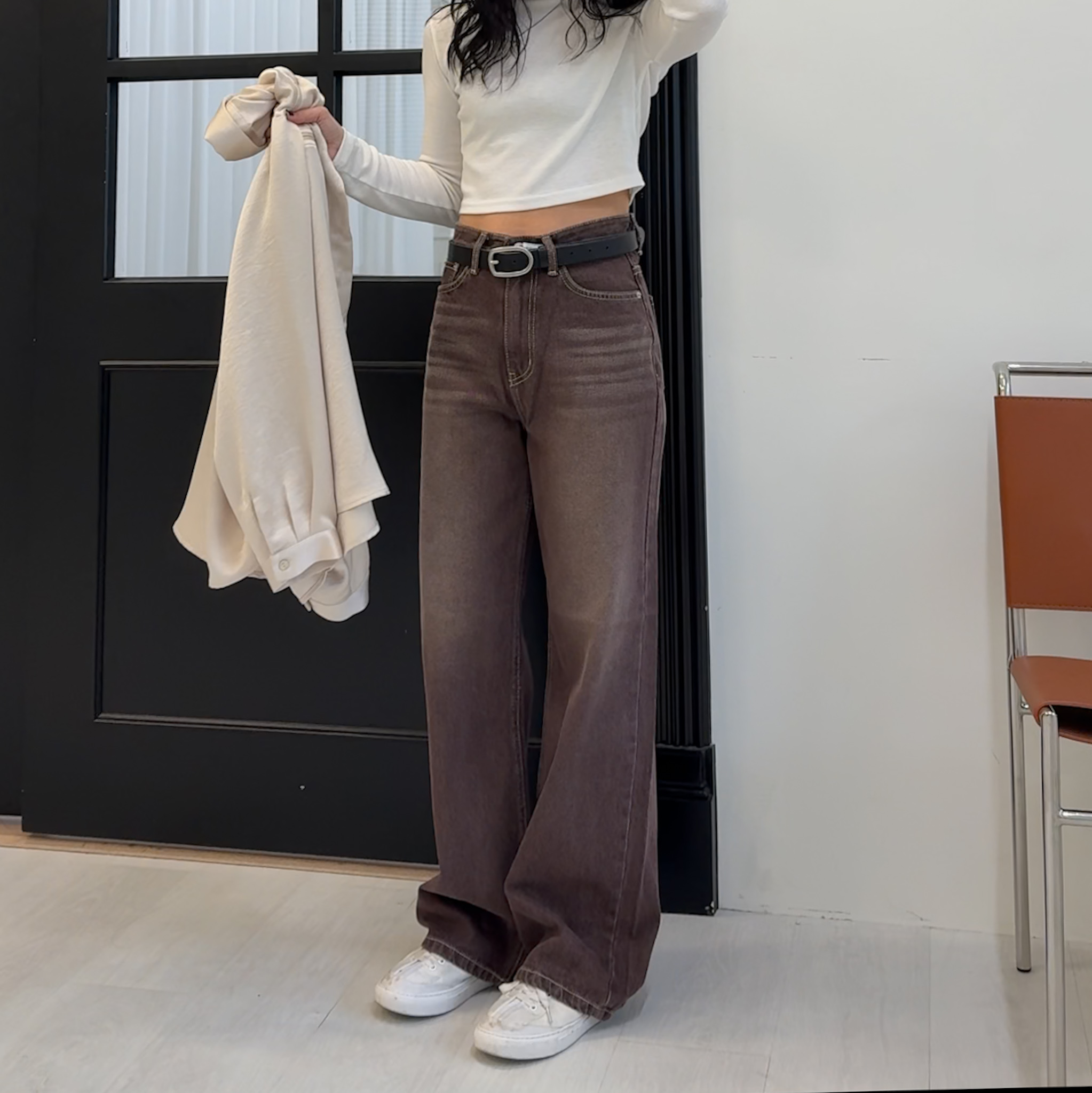 D05找很久的特殊咖刷色的牛仔直筒(S/L)