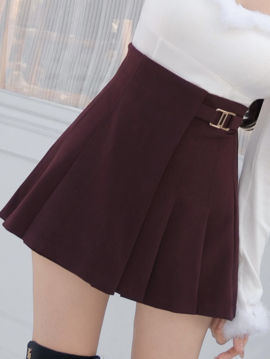 限量-質感金屬釦高腰百褶傘裙