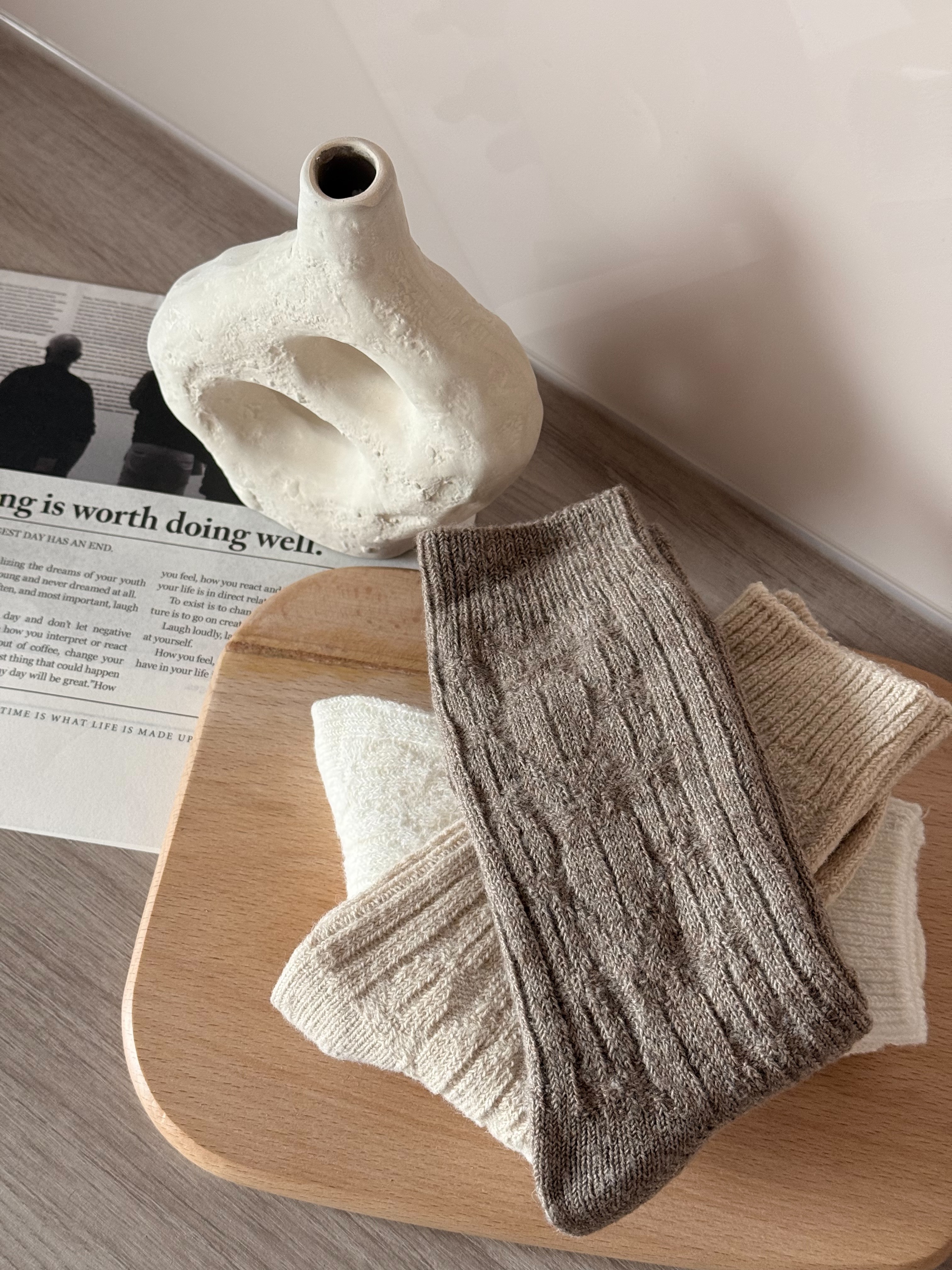 小麻花保暖中筒襪