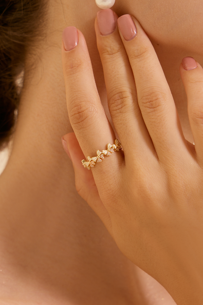 畫釉花蝶可調式戒指