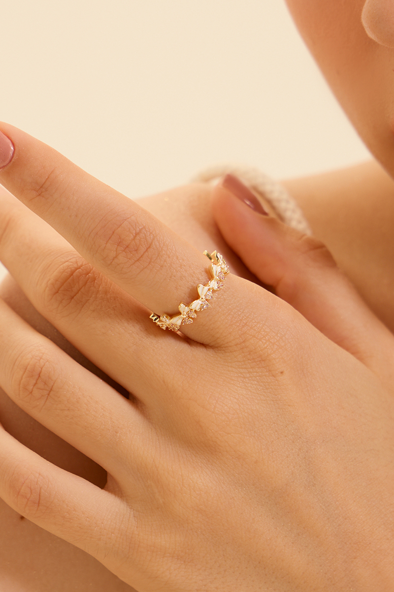 畫釉花蝶可調式戒指