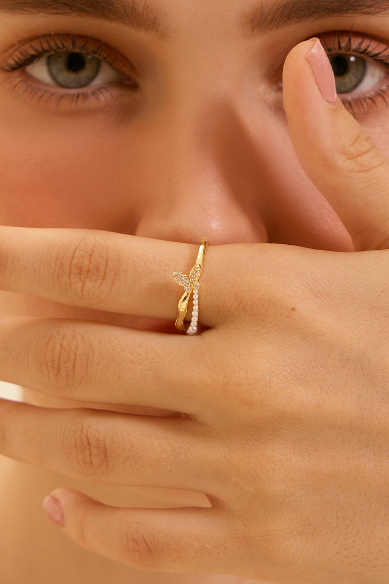 花蝶珍珠可調式戒指