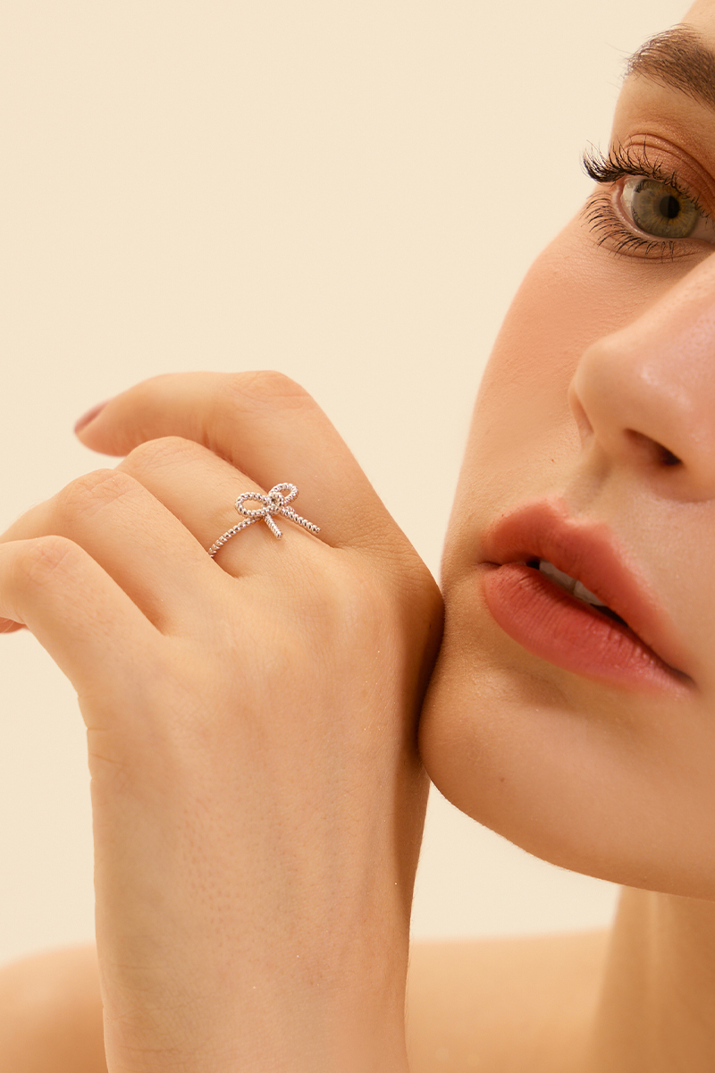 【925純銀】麻花蝴蝶結可調式戒指