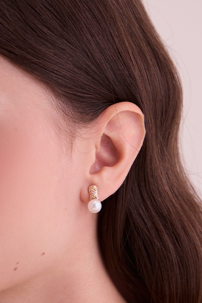 歐式交叉紋珍珠。夾式耳環