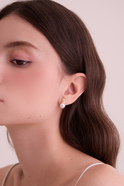 歐式交叉紋珍珠。夾式耳環