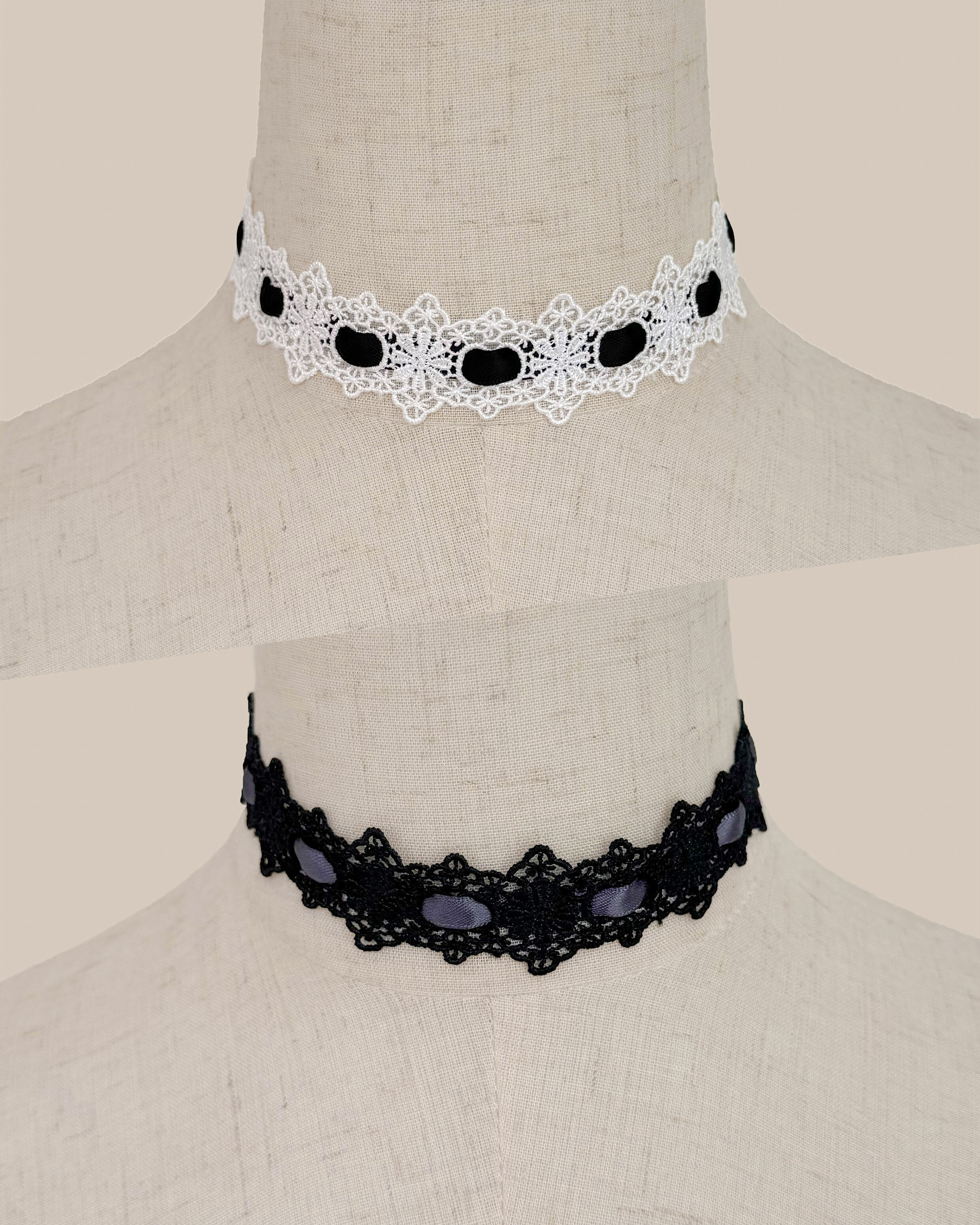 限量-宮廷撞色緞帶蕾絲頸鏈