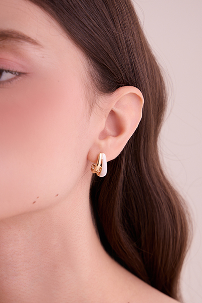 雙層幾何畫釉。夾式耳環