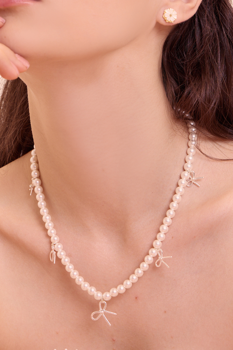 法式珍珠蝴蝶結項鍊