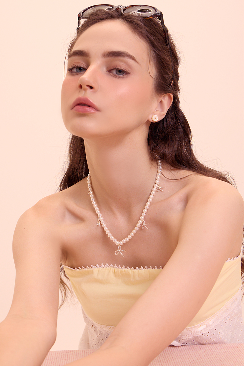 法式珍珠蝴蝶結項鍊