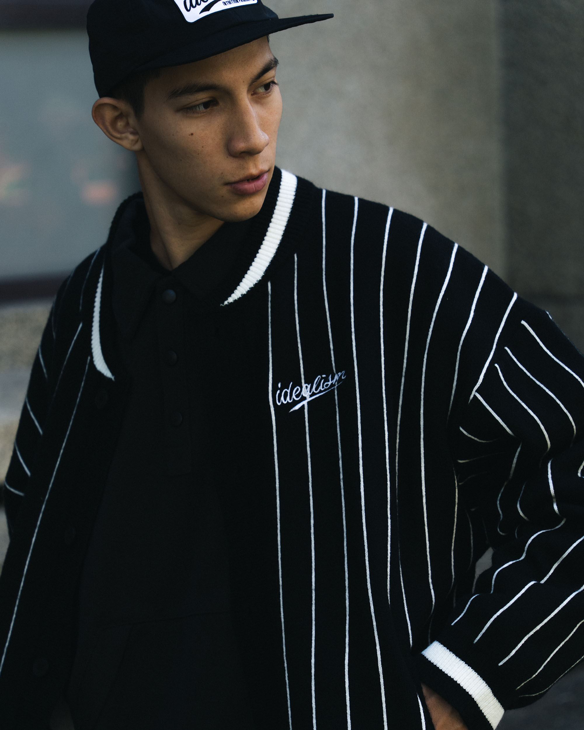 IDEALISM IDE Knitted Letterman 針織 棒球外套 條紋 黑