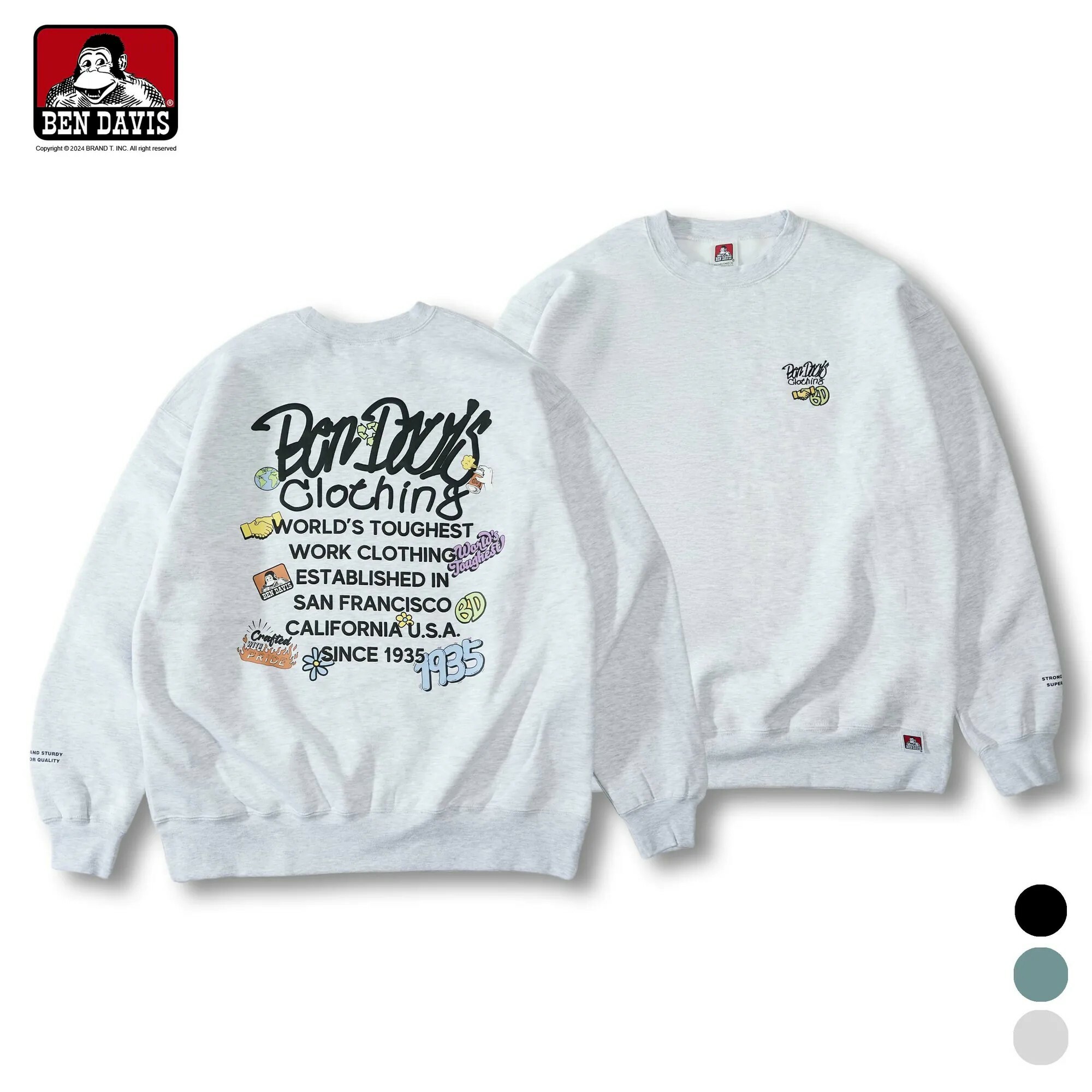 【 BEN DAVIS | 街頭感標籤印花刺繡 LOGO內刷毛大學TEE - 3色 】