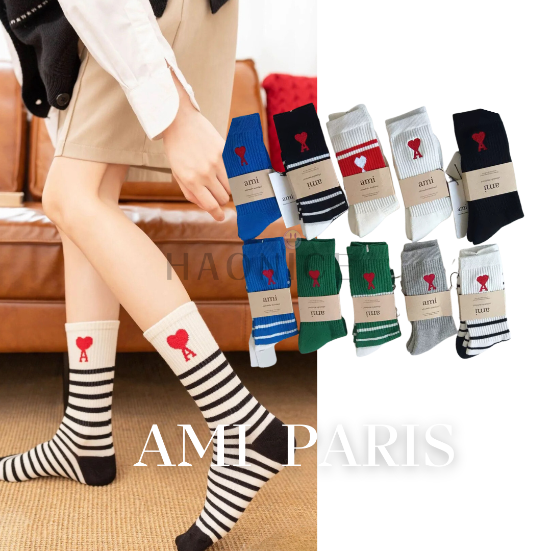 【HAO NICE】Ami刺繡愛心高筒棉襪 Ami襪子