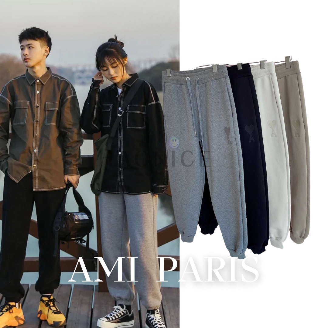 [HAO NICE] ❤️超高質感 AMI 愛心字母 加絨 刺繡logo 銀狐絨 休閒長褲 保暖褲 束腳褲