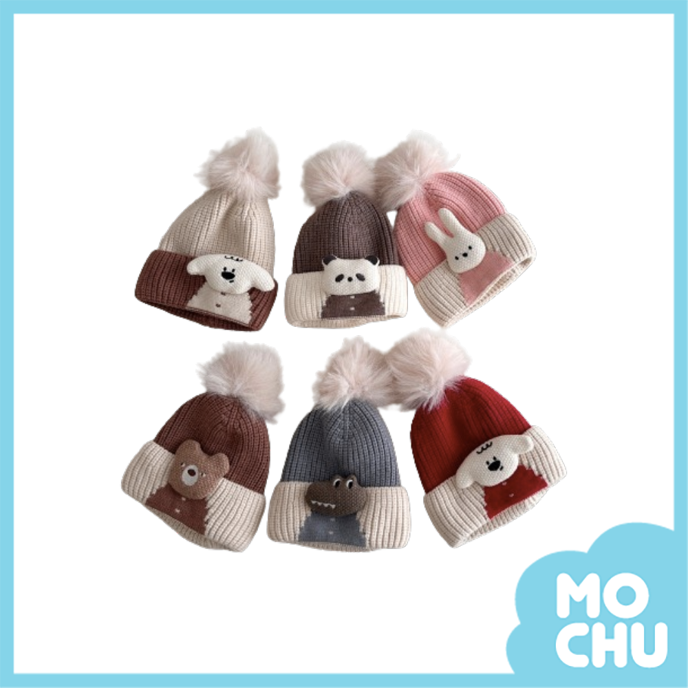 (咖啡現貨)小動物毛球針織帽