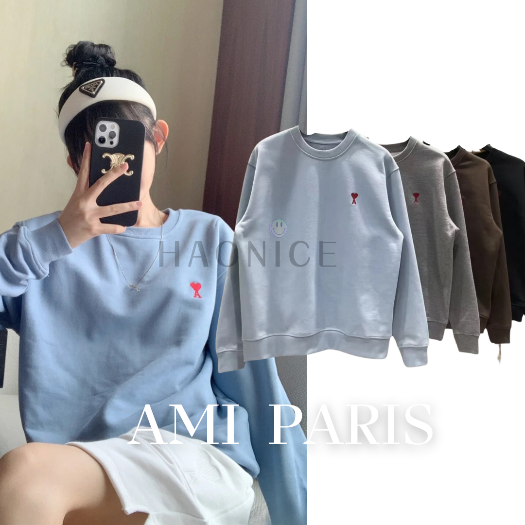 【NICE歐美日韓代購】加厚重磅款Ami秋冬款 純色刺繡小愛心 休閒 簡約 長袖 大學T Ami大學T