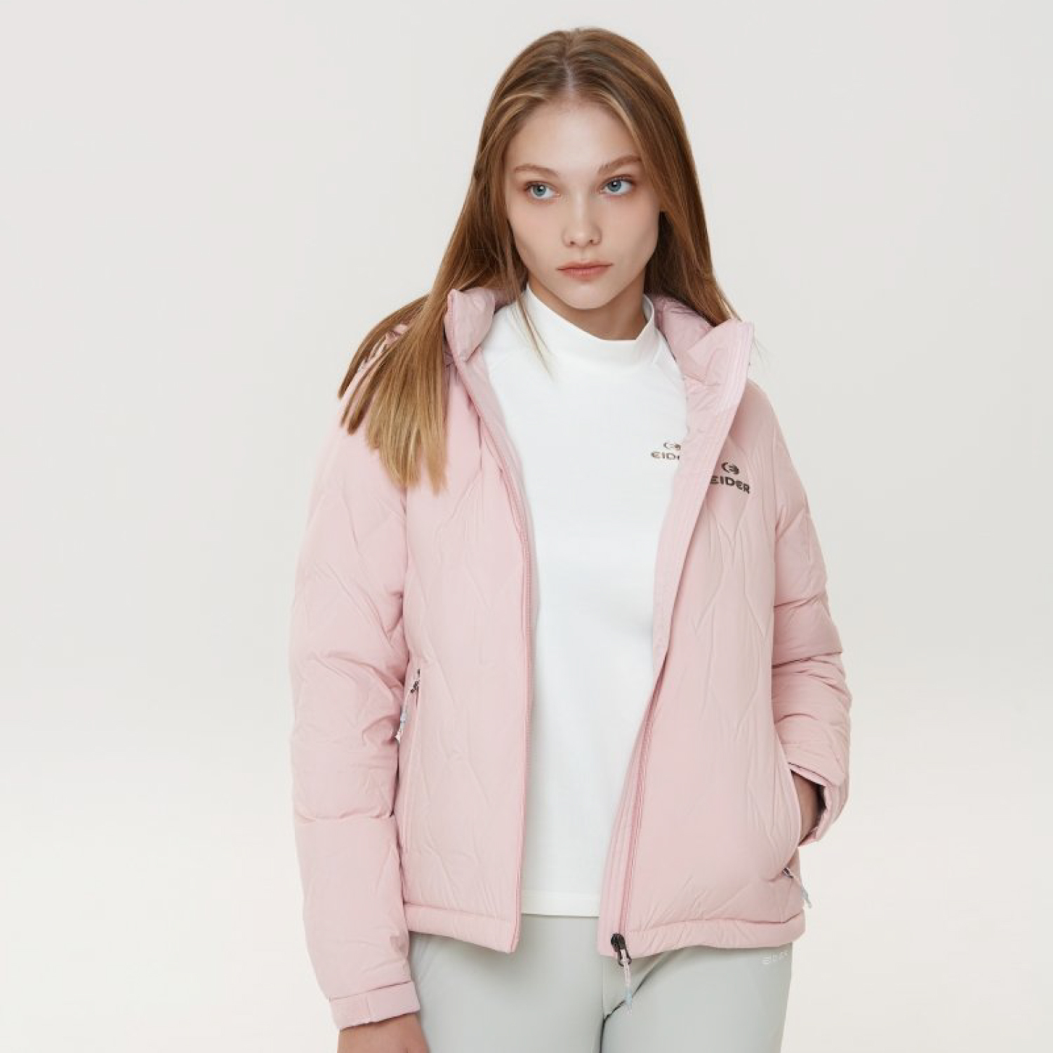 【EIDER】女鵝絨保暖可拆帽外套/24EDWW24501-[卡其、粉、白、黑]