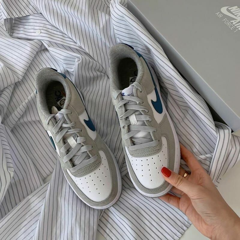 NIKE AIR FORCE 1 GS 麂皮 大童鞋 女 灰藍 DH9597-001