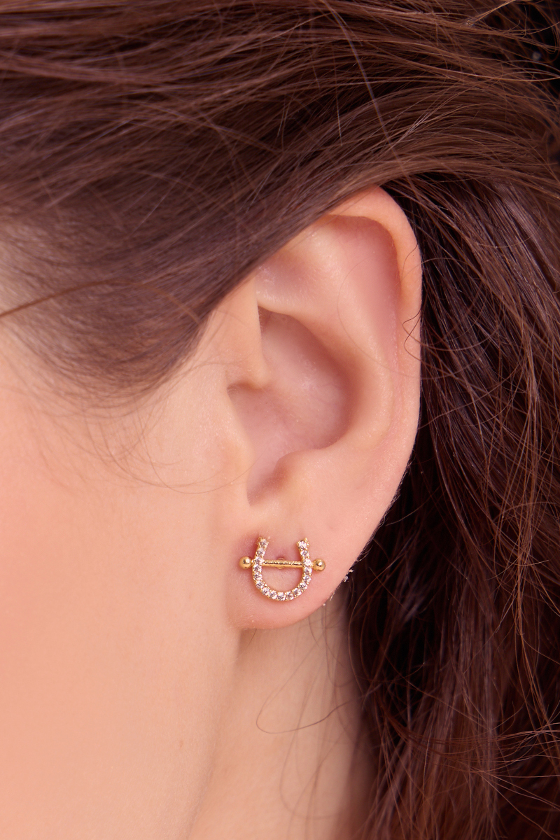 馬蹄鋯石。銀針耳環