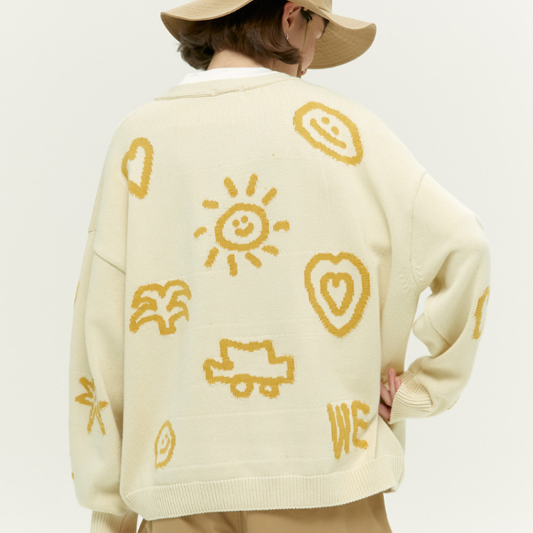 韓國 ooowl 塗鴉開襟毛衣外套 LOVE THINGS 米