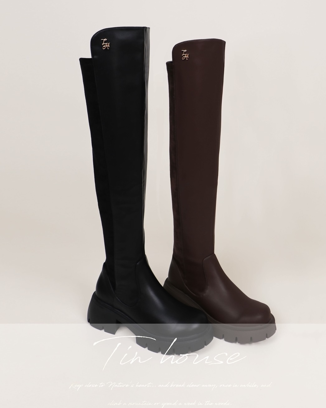 限時折扣-皮革過膝厚底靴