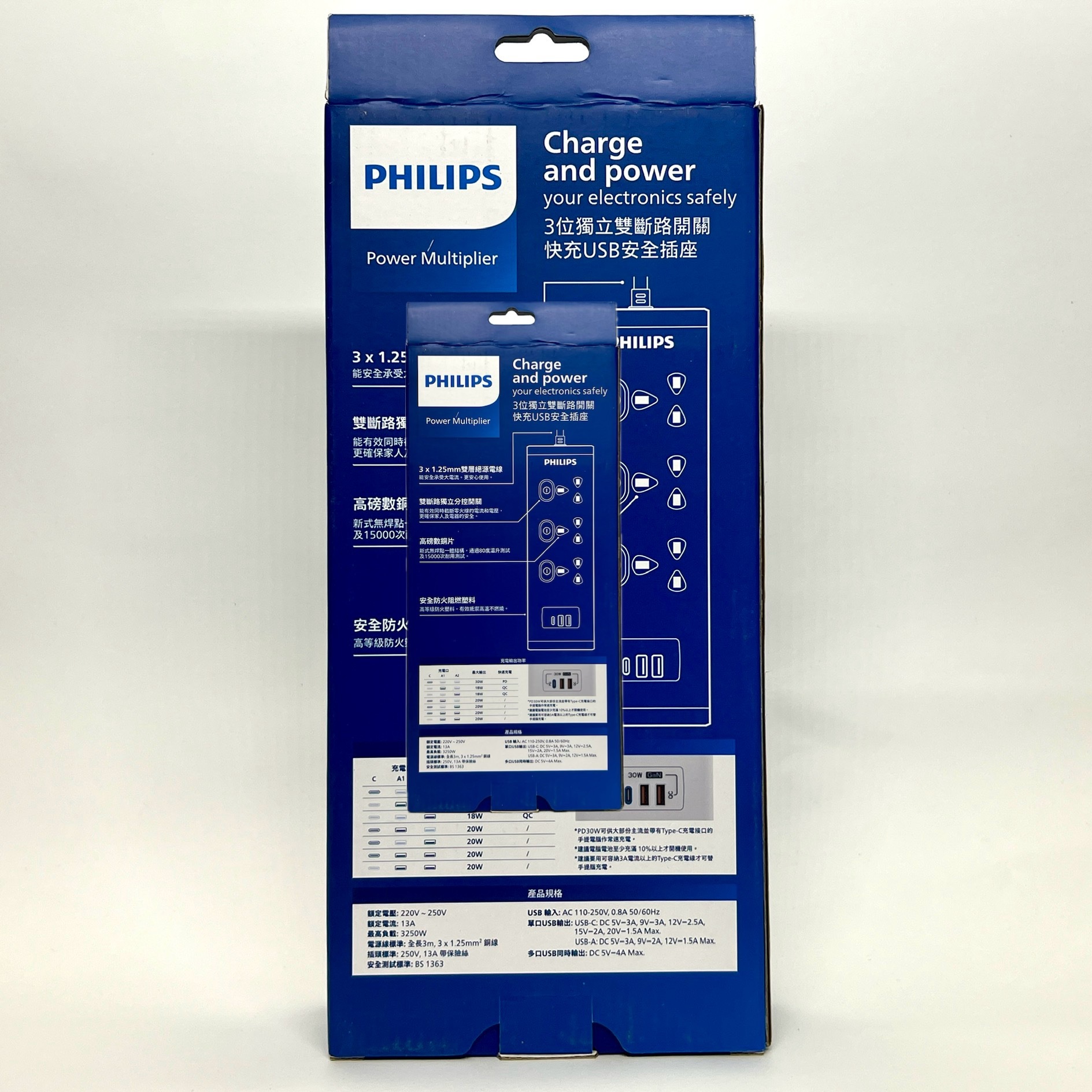 飛利浦3位獨立雙斷路開關快充USB安全插座,3米拖板 #CHP8433WB《香港行貨》《2年保養》