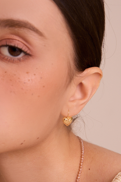 波紋愛心。銀針耳環(金)