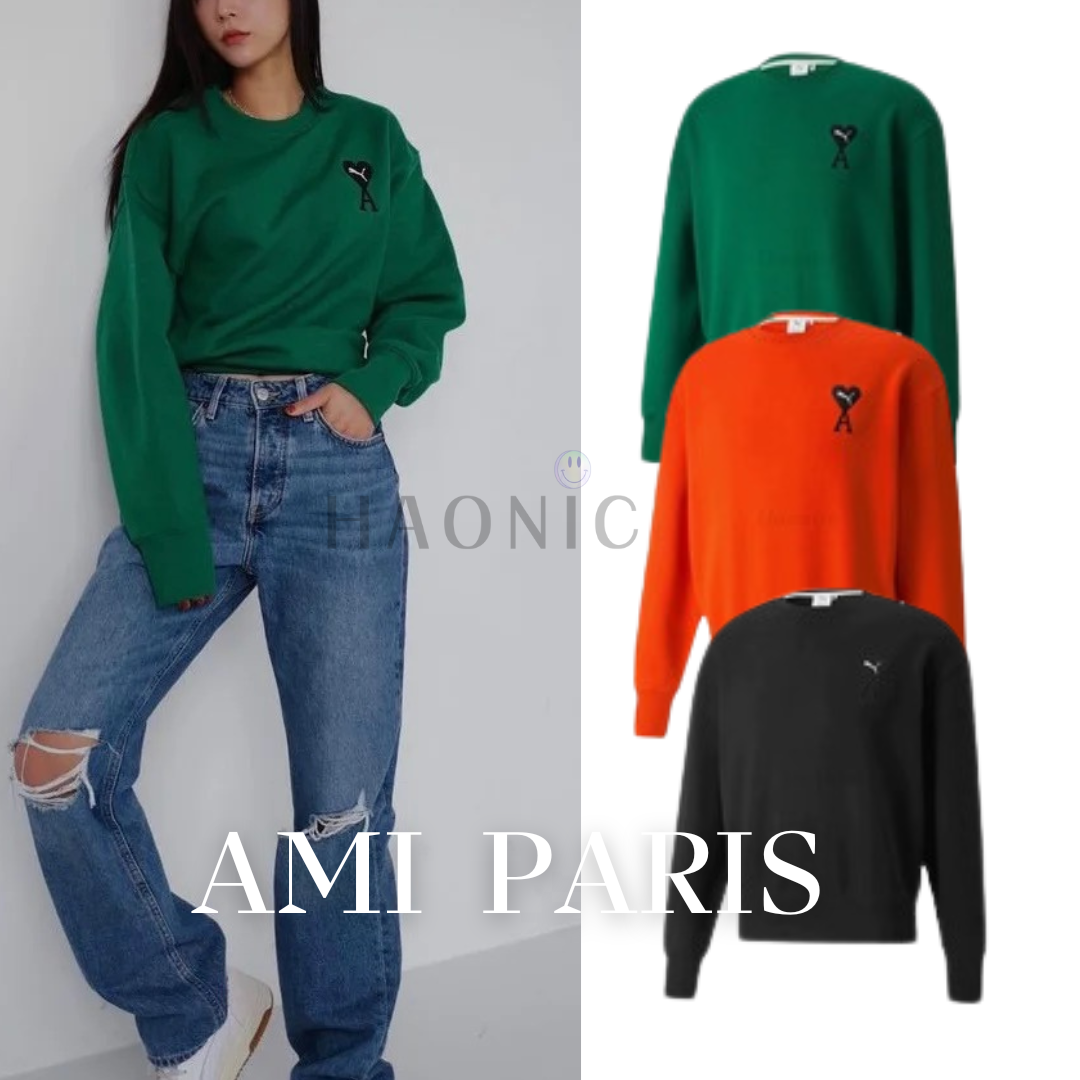 【HAO NICE】法國🇫🇷潮流  AMI PARIS 24FW秋冬季新款 胸前經典刺繡小LOGO Puma 素色百搭 長袖 大學T