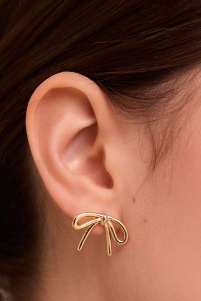 金屬蝴蝶結 。針式耳環 (金)