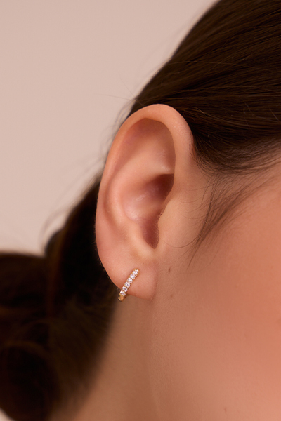 滿圈鋯石 。夾式耳環 (金)